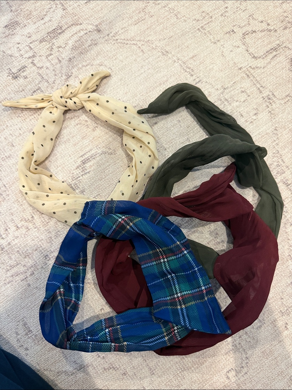 Neutral Polka Dot, Olive, Burgundy & Blue Plaid Women's Hair Scarves - Multipack
